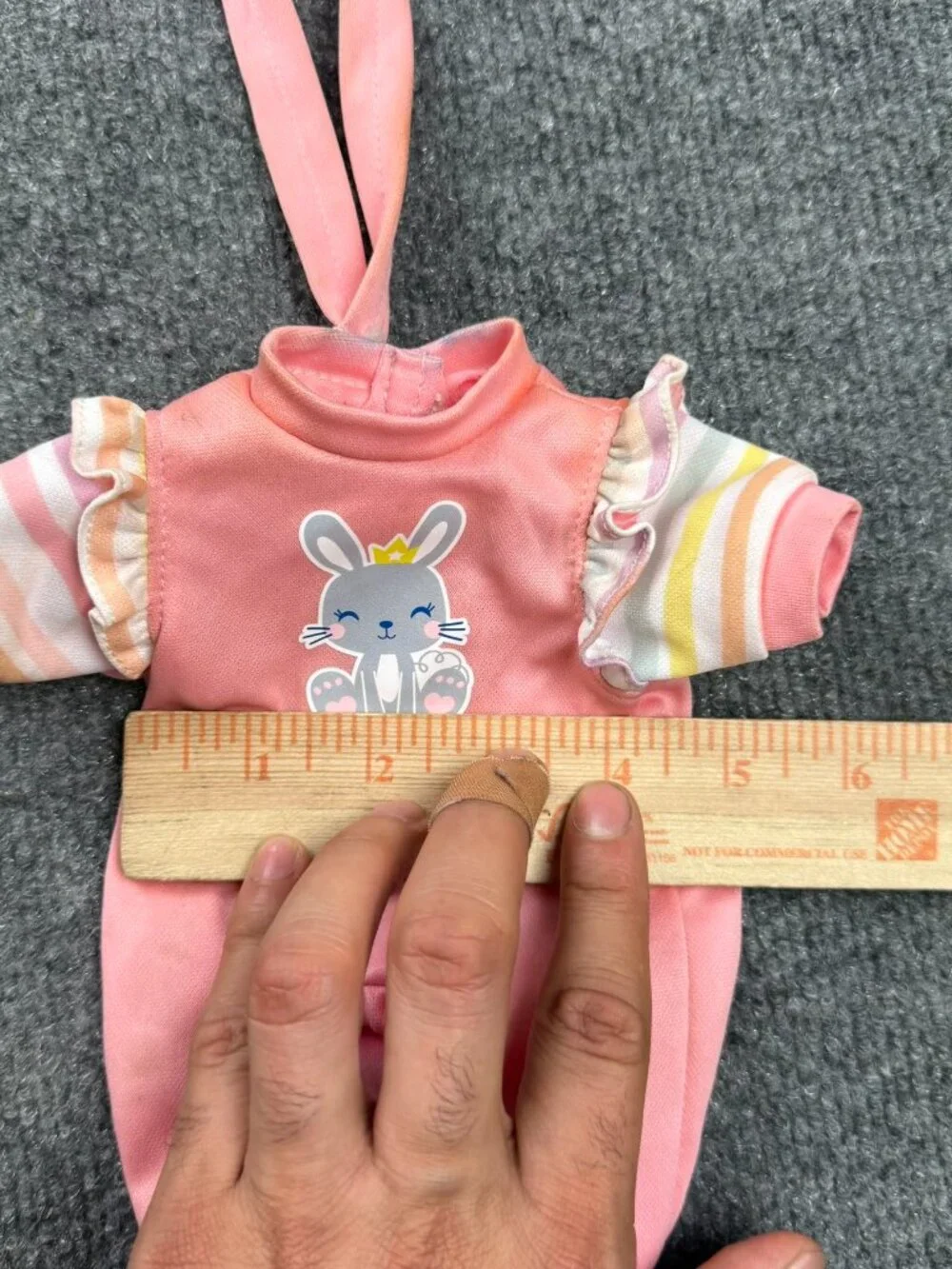 Girls Baby Doll Outfit Pink Bunny Crown Striped Sleeves Stuffed Animal Clothes